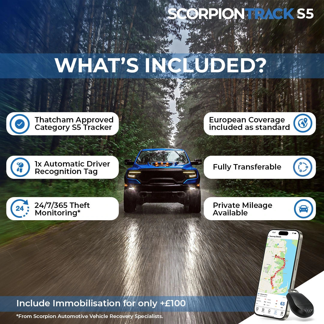 Ultimate Security Package with Front & Rear Dashcams: Autowatch Ghost Immobiliser, Scorpion S5 Vehicle Tracker & GNET ONX (F+R) Dashcam